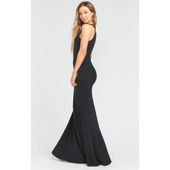 SHOW ME YOUR MUMU Black Stretch Crepe Chicago High Neck Gown sz S Women's Dress - Picture 12 of 14